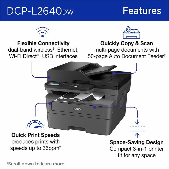 Image of Brother Wireless DCP-L2640DW Compact Monochrome Multi-Function Laser Printer