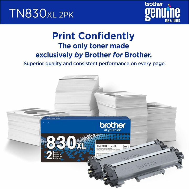 Image of Brother TN830XL2PK TN830XL 2PK High Yield Black Toner Cartridge Twin-Pack, 3000, 2 / Pack