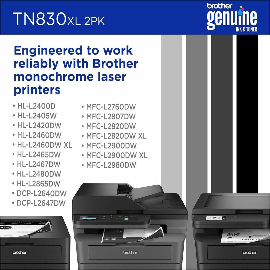 Image of Brother TN830XL2PK TN830XL 2PK High Yield Black Toner Cartridge Twin-Pack, 3000, 2 / Pack