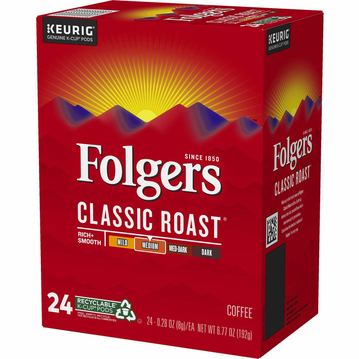 Image of Folger 7456 Classic Roast Coffee, Compatible with Keurig K-Cup Brewer, American, Medium, 24 K-Cup, K-Cup, Classic Roast, Kosher, 24 / Box