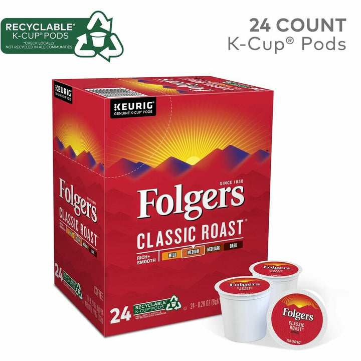 Image of Folger 7456 Classic Roast Coffee, Compatible with Keurig K-Cup Brewer, American, Medium, 24 K-Cup, K-Cup, Classic Roast, Kosher, 24 / Box