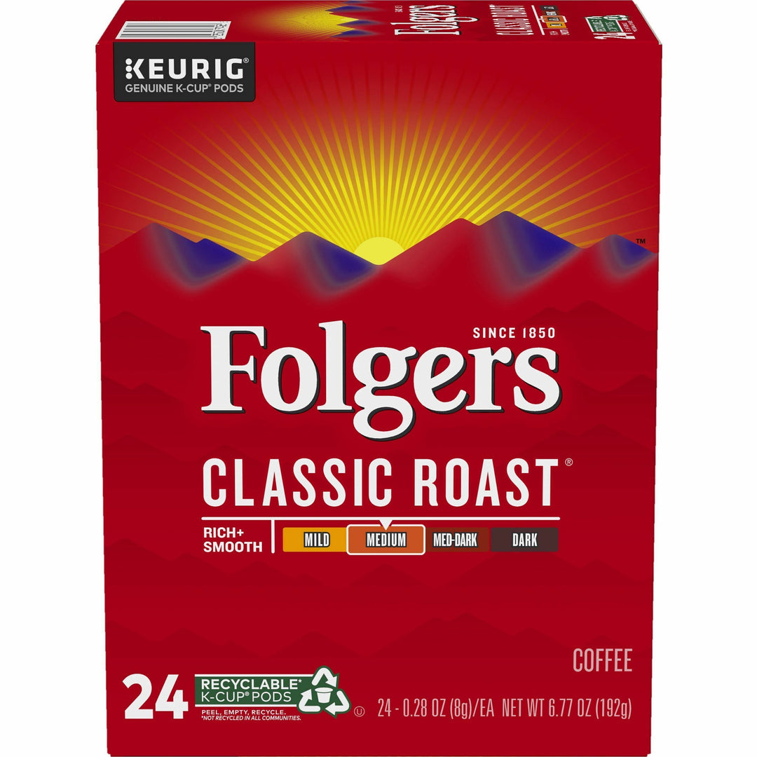 Image of Folger 7456 Classic Roast Coffee, Compatible with Keurig K-Cup Brewer, American, Medium, 24 K-Cup, K-Cup, Classic Roast, Kosher, 24 / Box