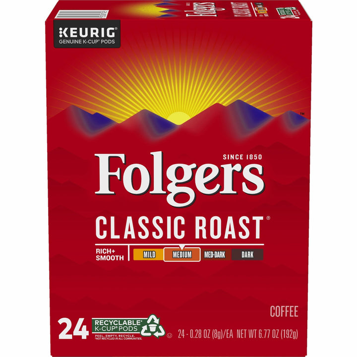 Image of Folger 7456 Classic Roast Coffee, Compatible with Keurig K-Cup Brewer, American, Medium, 24 K-Cup, K-Cup, Classic Roast, Kosher, 24 / Box