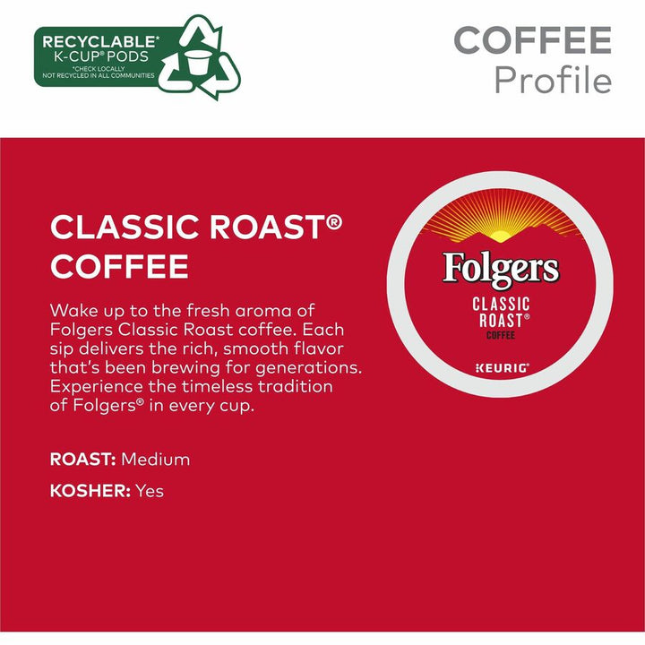 Image of Folger 7456 Classic Roast Coffee, Compatible with Keurig K-Cup Brewer, American, Medium, 24 K-Cup, K-Cup, Classic Roast, Kosher, 24 / Box