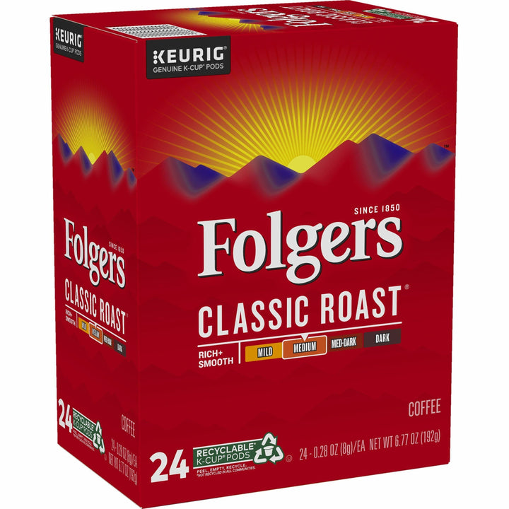Image of Folger 7456 Classic Roast Coffee, Compatible with Keurig K-Cup Brewer, American, Medium, 24 K-Cup, K-Cup, Classic Roast, Kosher, 24 / Box