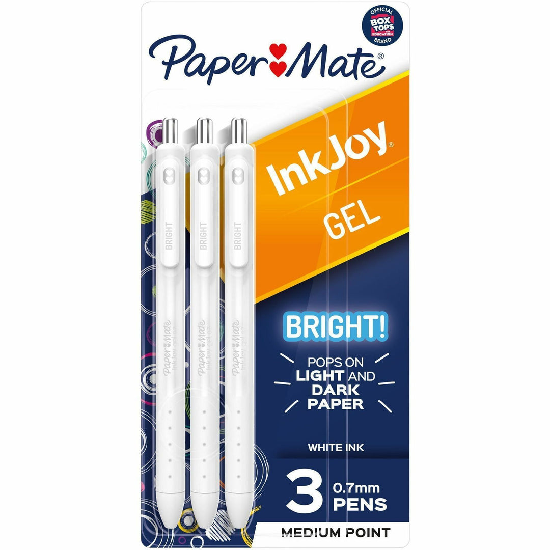 Image of Paper Mate® InkJoy Gel Bright Gel Pen, Retractable, Medium 0.7 mm, White Ink, White Barrel, 3/Pack