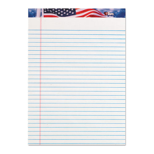 Image of TOPS 75140 American Pride Writing Pad, Red/White/Blue Headband, Wide/Legal Rule, (50) White 8.5 x 11 Sheets, 12/Pack