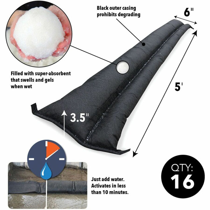 Image of Absorbent Specialty Products Flood Barriers,4 Gallon/32 lb Cap,5'Lx3.5"H,16/CT,Black