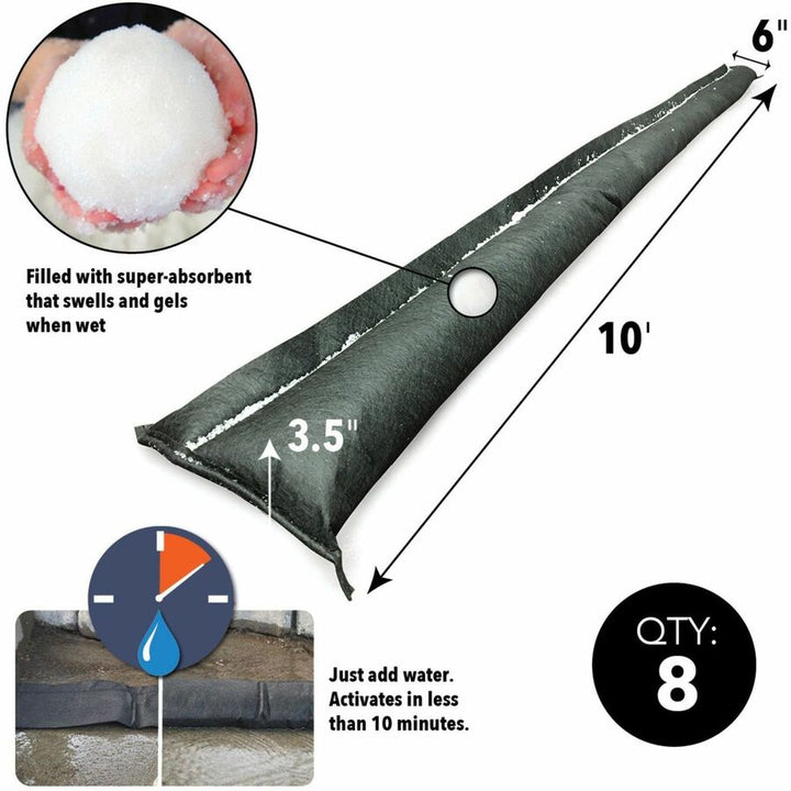 Image of Quick Dam QD6108 Flood Barriers, 3.5" Height, Black, 8 / Carton