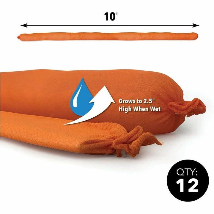 Image of Absorbent Specialty Products Dams,f/Floodwater,Gel Interior,10'Lx2.5"H,12/CT,Orange