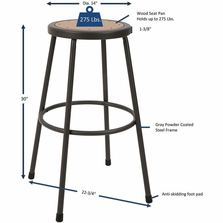 Image of Lorell Stool,No Back,Metal,30"H Wood Seat,Light Gray