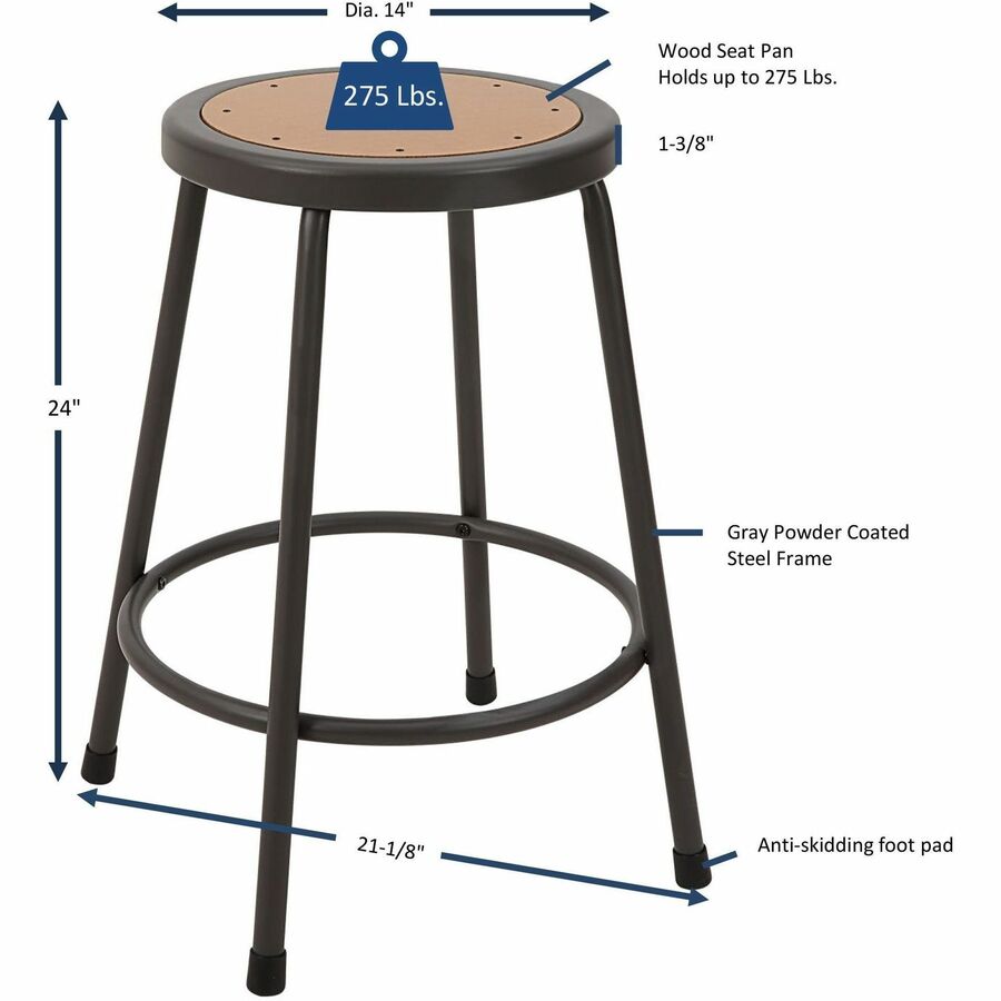 Image of Lorell Stool,No Back,Metal,24"H Wood Seat,Light Gray