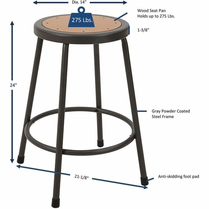 Image of Lorell Stool,No Back,Metal,24"H Wood Seat,Light Gray