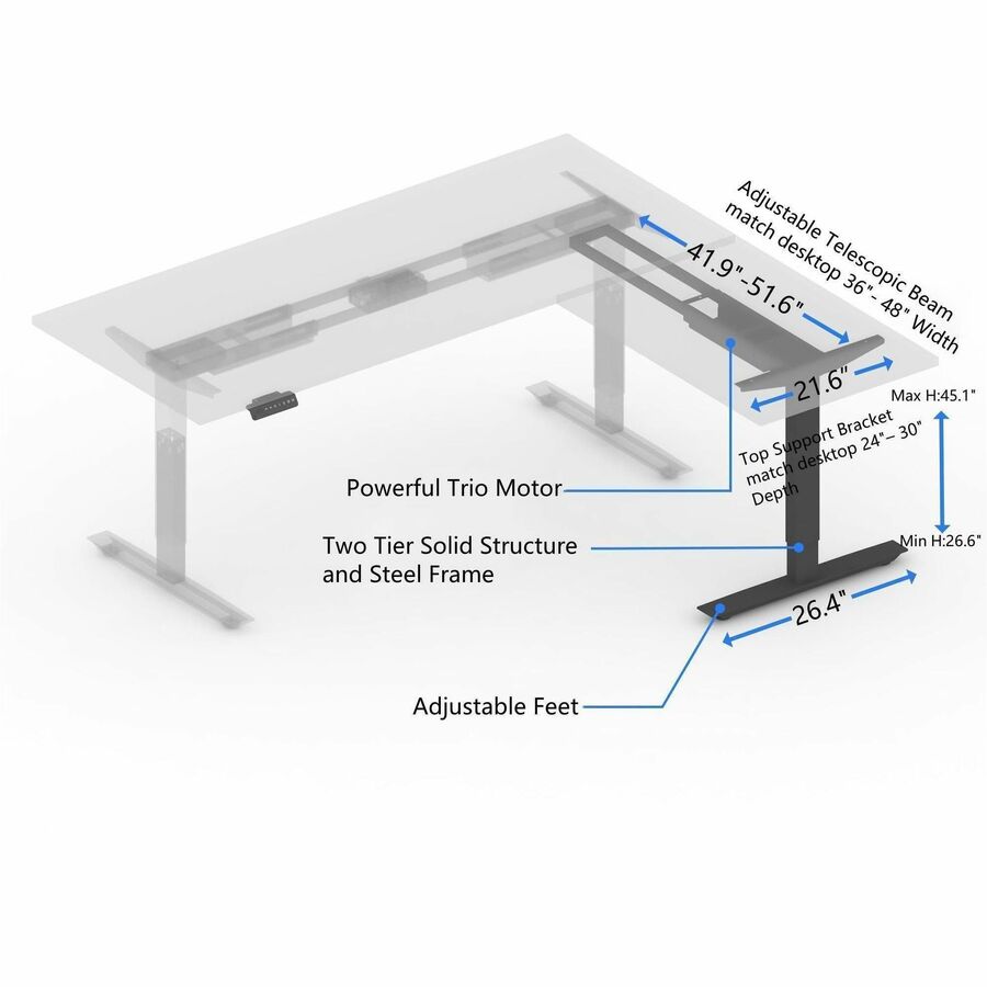 Image of Lorell Base,Sit-Stand,2-Tier Leg,41.9"-51.6"Wx26.4"Dx26.6"-45"H,BK