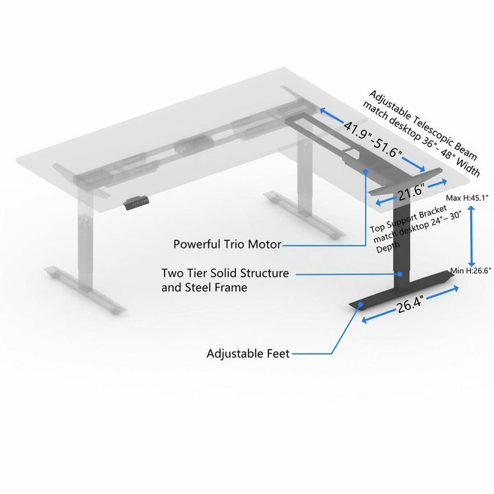Image of Lorell Base,Sit-Stand,2-Tier Leg,41.9"-51.6"Wx26.4"Dx26.6"-45"H,BK