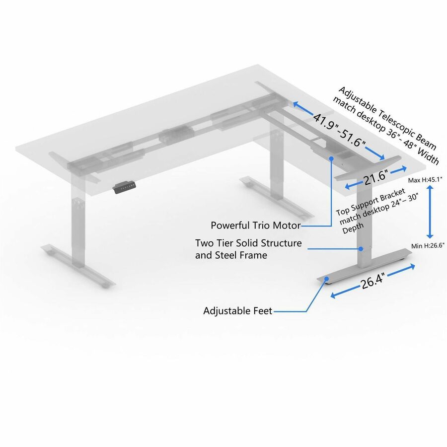 Image of Lorell Base,Sit-Stand,2-Tier Leg,41.9"-51.6"Wx26.4"Dx26.6"-45"H,SR