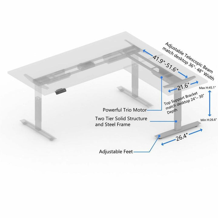 Image of Lorell Base,Sit-Stand,2-Tier Leg,41.9"-51.6"Wx26.4"Dx26.6"-45"H,SR