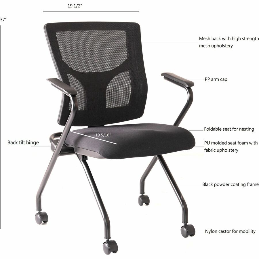 Image of Lorell Chair,w/Arms,Training,Nestable,19-1/2"x19-5/16"x37",2/CT,BK