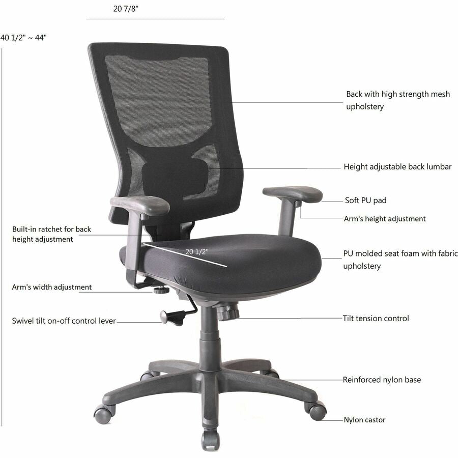 Image of Lorell Hi-Back Chair,Mesh Back,20-7/8"x20-1/2"x40-1/2"-44",BK