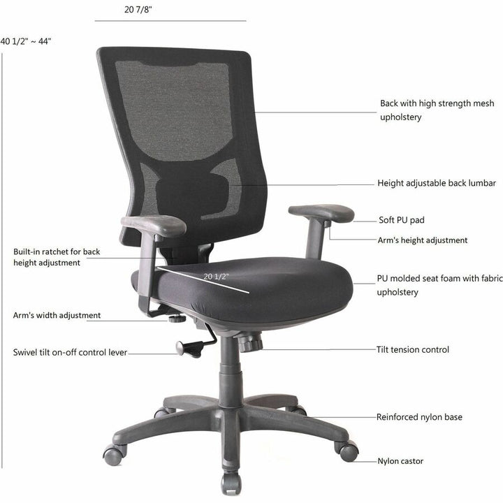 Image of Lorell Hi-Back Chair,Mesh Back,20-7/8"x20-1/2"x40-1/2"-44",BK