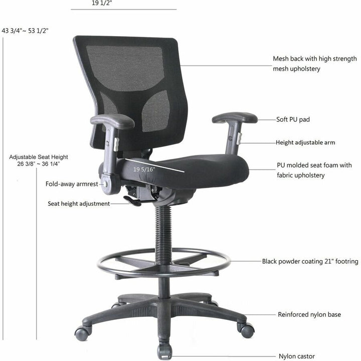 Image of Lorell Stool,Mesh,Foldaway Arms,19-1/2"x19-5/16"x43-3/4"-53-1/2",BK