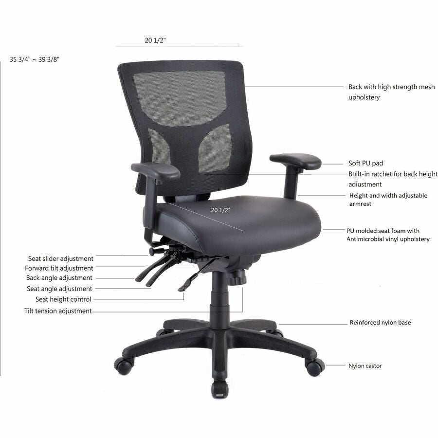 Image of Lorell Chair,Antibacterial Seat,20-1/2"x20-1/2"x35-3/4"-39-3/8",BK