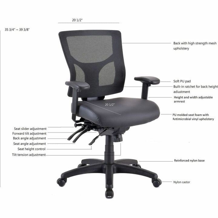 Image of Lorell Chair,Antibacterial Seat,20-1/2"x20-1/2"x35-3/4"-39-3/8",BK