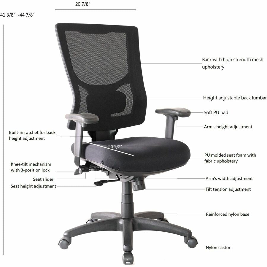 Image of Lorell Hi-back Chair,Mesh Back,20-7/8"x20-1/2"x41-3/8"-44-7/8",BK