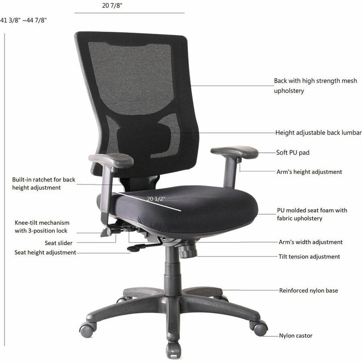 Image of Lorell Hi-back Chair,Mesh Back,20-7/8"x20-1/2"x41-3/8"-44-7/8",BK