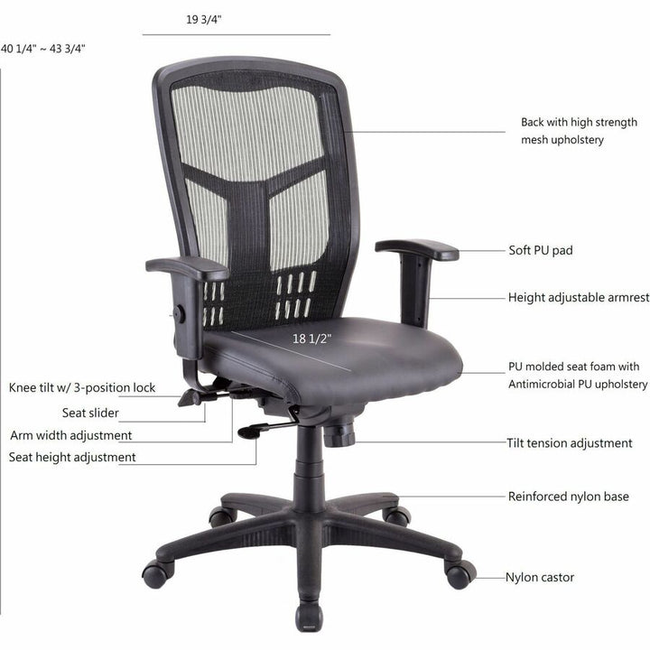 Image of Lorell High-Back Chair,Exec,Swivel,28-1/2"x28-1/2"x45",BK
