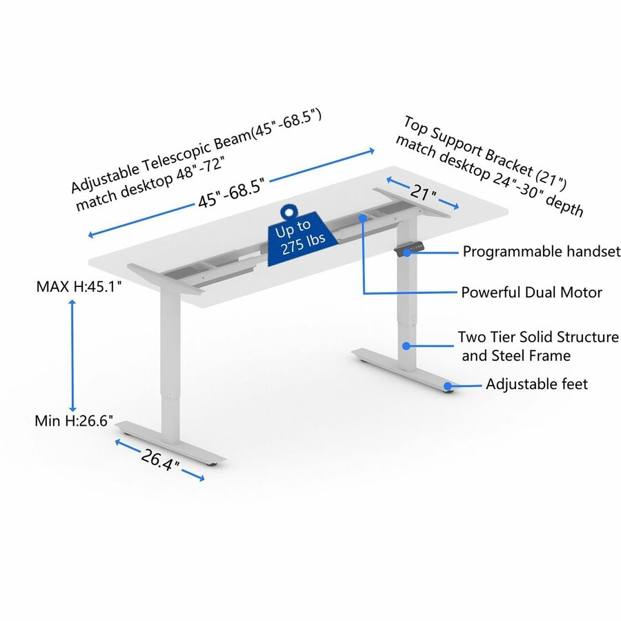 Image of Lorell Sit-to-Stand Base,f/48"-72" Tabletop,2-Tier,26.6"-45.1"H,SR