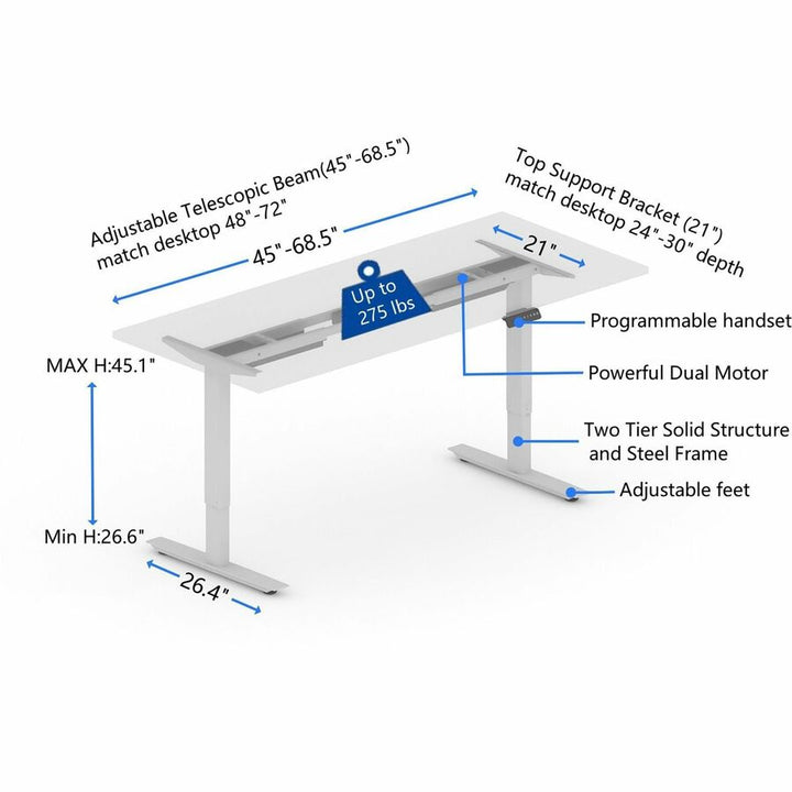 Image of Lorell Sit-to-Stand Base,f/48"-72" Tabletop,2-Tier,26.6"-45.1"H,SR