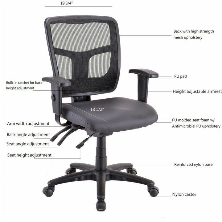 Image of Lorell Mid-Back Chair,Antimicrobial,Mesh,19-3/4"x18-1/2"x40-1/2",BK