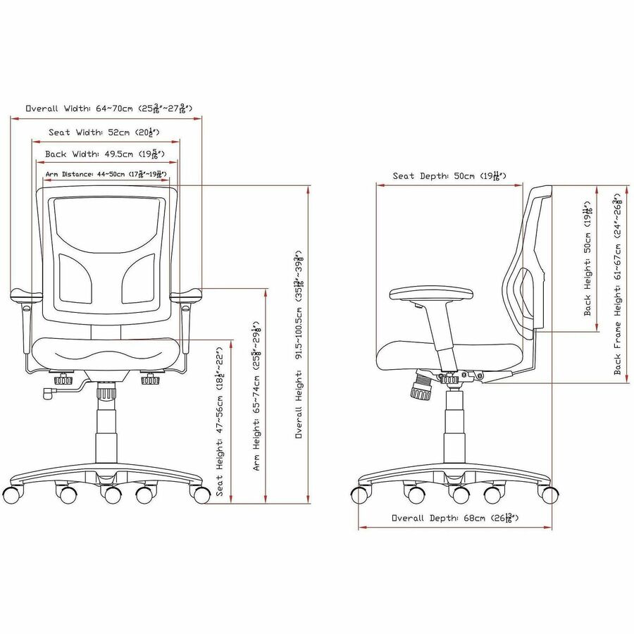 Image of Lorell Chair,Mesh Seat/Back,19-5/16"x19-11/16"x35-1/2"-39-1/2",BK