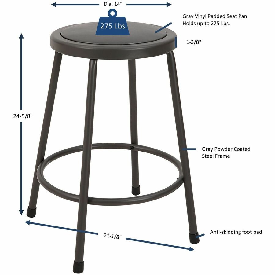 Image of Lorell Stool,No Back,Metal,24"H Padded Vinyl Seat,Light Gray