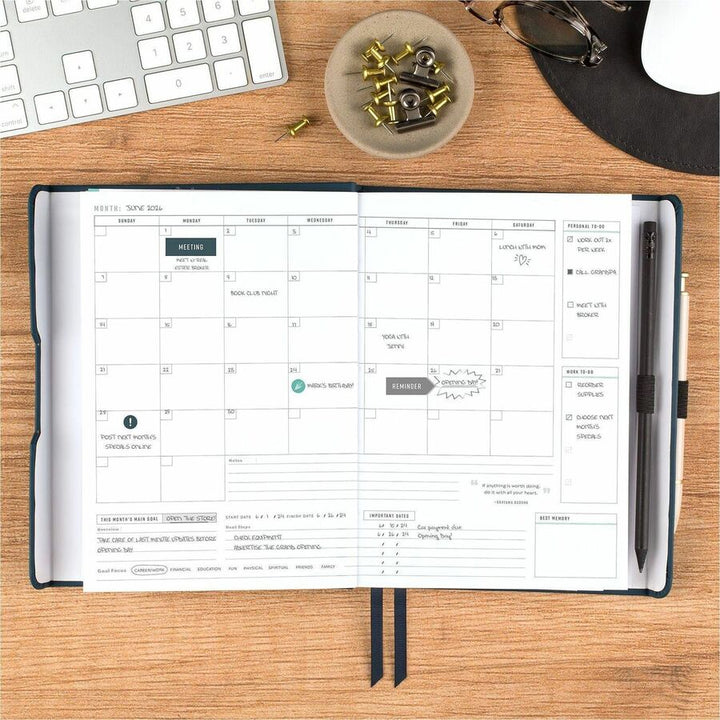 Image of AT-A-GLANCE® Foundation Undated Weekly/Monthly Planner, 8.5" x 6.75", Blue Cover, 12-Month: Undated