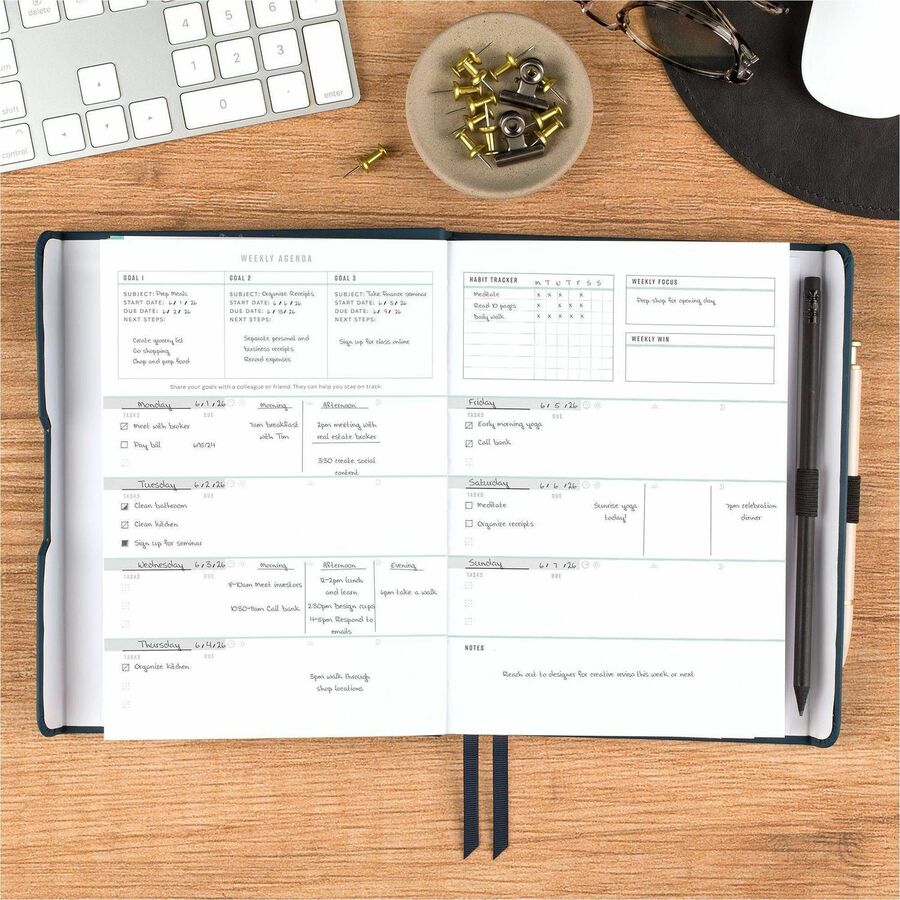 Image of AT-A-GLANCE® Foundation Undated Weekly/Monthly Planner, 8.5" x 6.75", Blue Cover, 12-Month: Undated