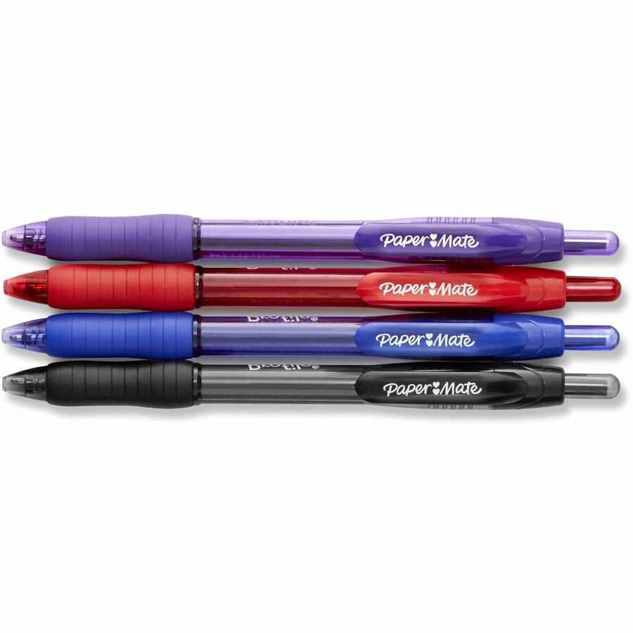 Image of Paper Mate 1938165 Profile Ballpoint Pen, 1.4 mm Super Bold Pen Point, Retractable, Assorted Ink, Black, Blue, Red, Purple Barrel, 4 / Pack