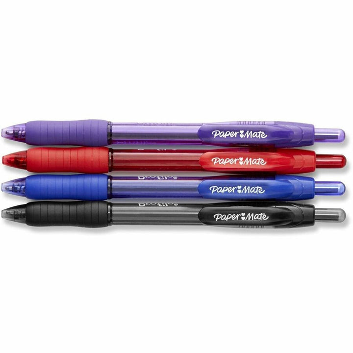Image of Paper Mate 1938165 Profile Ballpoint Pen, 1.4 mm Super Bold Pen Point, Retractable, Assorted Ink, Black, Blue, Red, Purple Barrel, 4 / Pack
