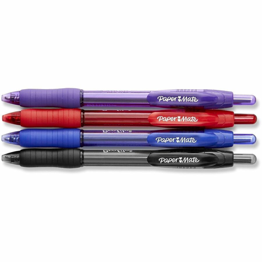 Image of Paper Mate 1938165 Profile Ballpoint Pen, 1.4 mm Super Bold Pen Point, Retractable, Assorted Ink, Black, Blue, Red, Purple Barrel, 4 / Pack