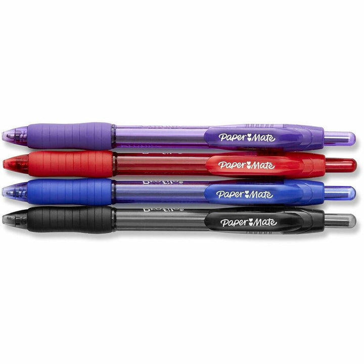 Image of Paper Mate 1938165 Profile Ballpoint Pen, 1.4 mm Super Bold Pen Point, Retractable, Assorted Ink, Black, Blue, Red, Purple Barrel, 4 / Pack