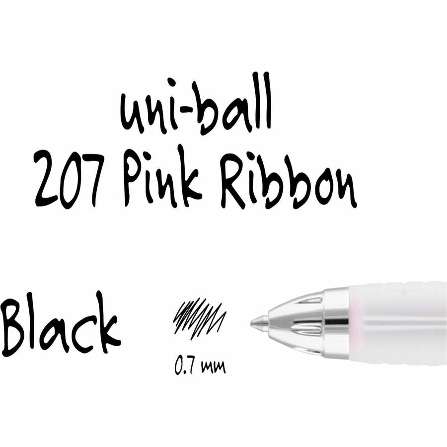 Image of uniball™ 2003896 207 Gel Pens, 0.7 mm Medium Pen Point, Retractable, Black Ink, Pigment-based, Gel-based, Pink Barrel, 36 / Box