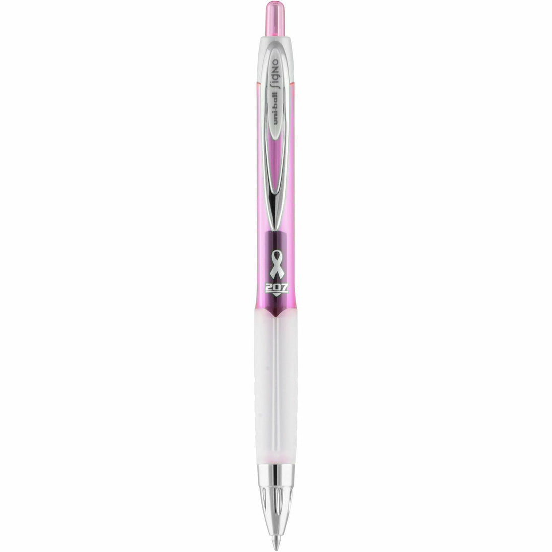 Image of uniball™ 2003896 207 Gel Pens, 0.7 mm Medium Pen Point, Retractable, Black Ink, Pigment-based, Gel-based, Pink Barrel, 36 / Box