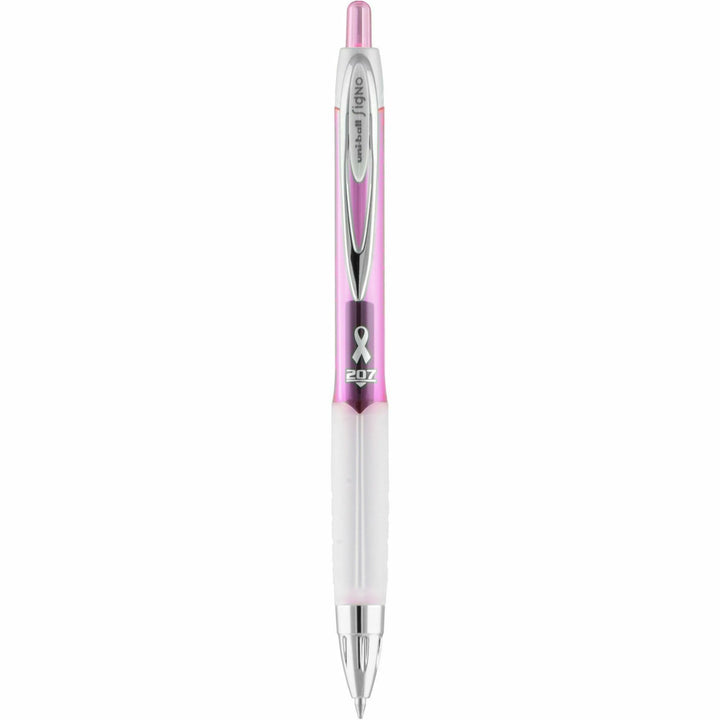 Image of uniball™ 2003896 207 Gel Pens, 0.7 mm Medium Pen Point, Retractable, Black Ink, Pigment-based, Gel-based, Pink Barrel, 36 / Box