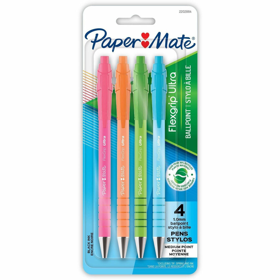 Image of Paper Mate® Pen,Ballpoint,FlexGrip Ulta,RT,1.0mm,4/PK,BK Ink/ASTBarrel