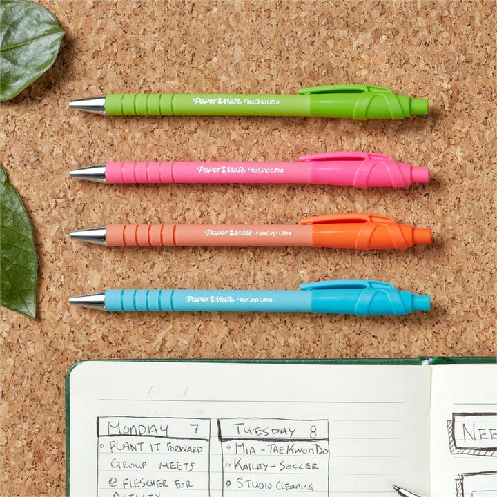 Image of Paper Mate® Pen,Ballpoint,FlexGrip Ulta,RT,1.0mm,4/PK,BK Ink/ASTBarrel
