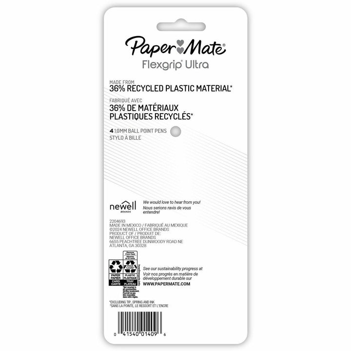 Image of Paper Mate® Pen,Ballpoint,FlexGrip Ulta,RT,1.0mm,4/PK,BK Ink/ASTBarrel