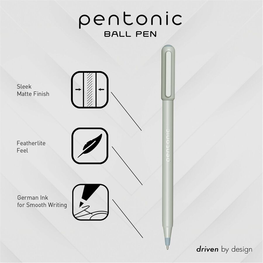 Image of Pentonic PEN13086 Frosted Barrel Ballpoint Pens, 0.7 mm Fine Pen Point, Black Ink, Frost, Gray Barrel, 10 / Box