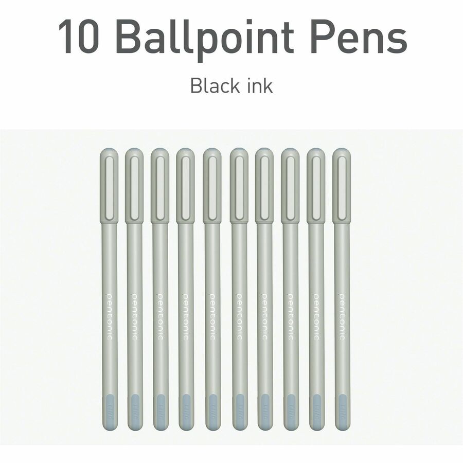 Image of Pentonic PEN13086 Frosted Barrel Ballpoint Pens, 0.7 mm Fine Pen Point, Black Ink, Frost, Gray Barrel, 10 / Box
