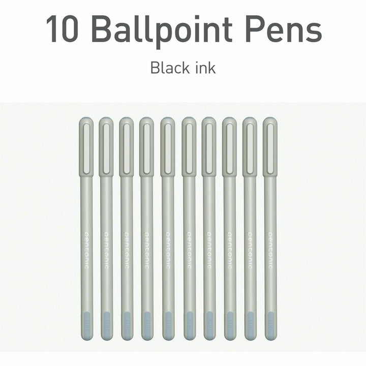 Image of Pentonic PEN13086 Frosted Barrel Ballpoint Pens, 0.7 mm Fine Pen Point, Black Ink, Frost, Gray Barrel, 10 / Box
